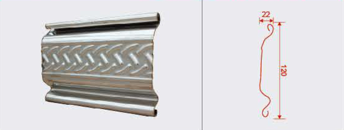 高120mm宽22mm不锈钢卷帘门斜条纹帘片 高120mm宽22mm不锈钢卷帘门斜条纹帘片